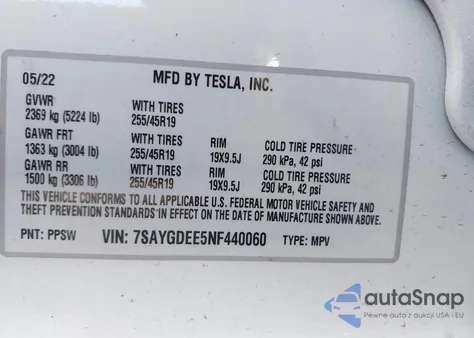 2022 Tesla Model Y Long Range Dual Motor All-Wheel Drive from USA, damaged, VIN 7SAYGDEE5NF440060